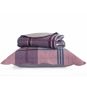 Bedspread Printed Set Madras Purple Single Size