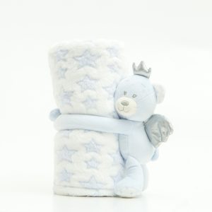 Baby Cradle Blanket Set Toy Angel Bear Blue