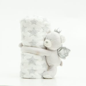 Baby Cradle Blanket Set Toy Angel Bear Grey