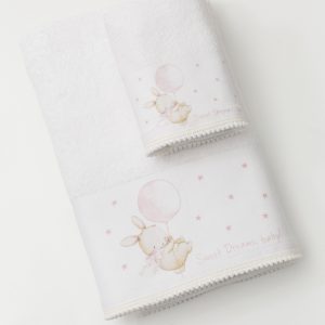 Baby Towels Set 2Pcs Sweet Dreams Baby White-Pink