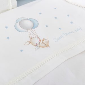 Cotbed Baby Bedsheets Set Sweet Dreams Baby White-Blue