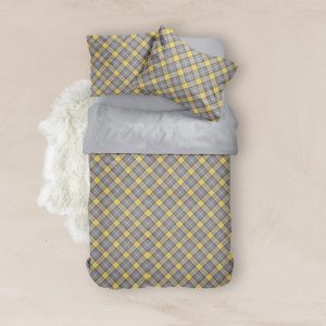 Duvet Cover Printed Set Plaid Grey Queen Size
