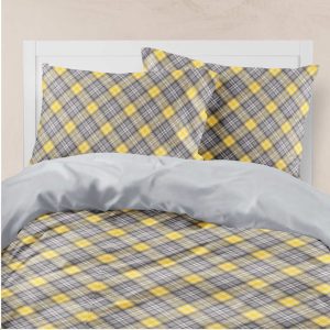 Duvet Cover Printed Set Plaid Grey Queen Size