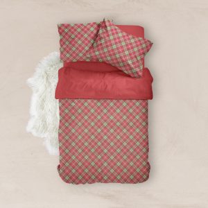 Duvet Cover Printed Set Plaid Red Queen Size