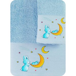 Baby Towels Set 2Pcs Bunny Blue