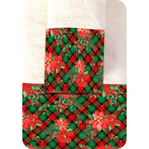Christmas Towels Set 2Pcs Poinsettia Cream