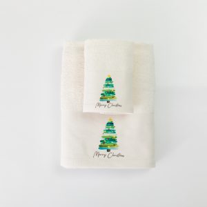 Christmas Towels Set 2Pcs Christmas Tree Cream