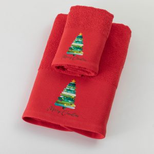 Christmas Towels Set 2Pcs Christmas Tree Red