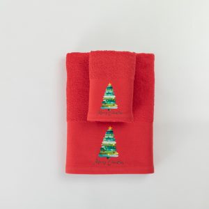 Christmas Towels Set 2Pcs Christmas Tree Red