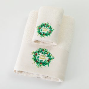 Christmas Towels Set 2Pcs Merry Christmas Cream