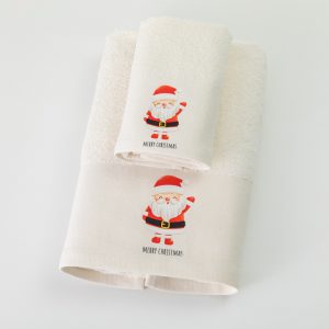 Christmas Towels Set 2Pcs Santa Claus Cream