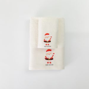 Christmas Towels Set 2Pcs Santa Claus Cream