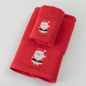 Πετσέτες Χριστουγεννιάτικες Σετ 2ΤΜΧ Santa Claus Κόκκινο
