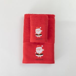 Πετσέτες Χριστουγεννιάτικες Σετ 2ΤΜΧ Santa Claus Κόκκινο