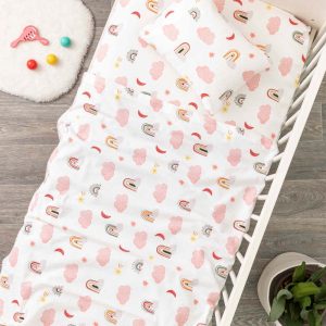 Cotbed Baby Flannel Bedsheets Rainbow Pink